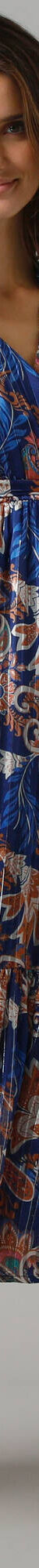Robe longue en voile, imprimé fleurs indiennes (bleu / beige) Robe longue en voile, imprimé fleurs indiennes (bleu / beige)